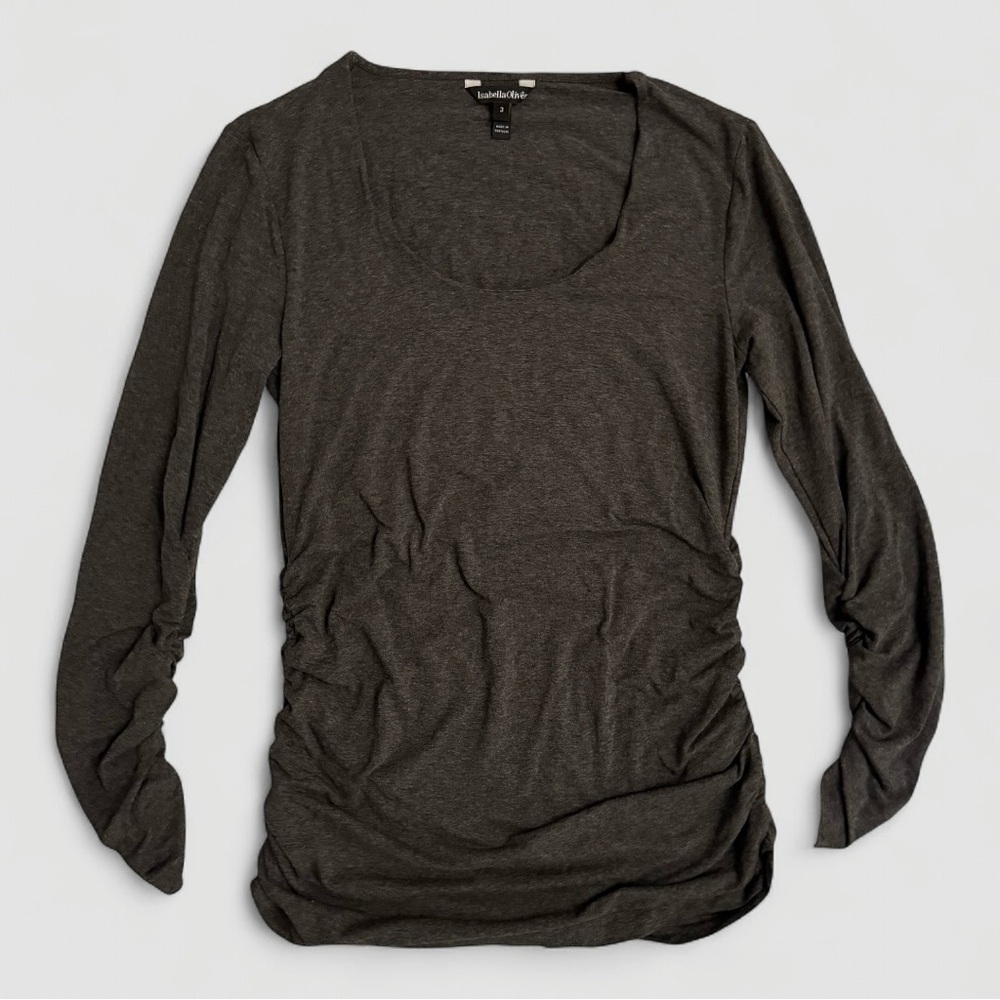 Isabella Oliver Maternity Long Sleeve Charcoal Gray Shirt Ruched Top Size 3 US 8